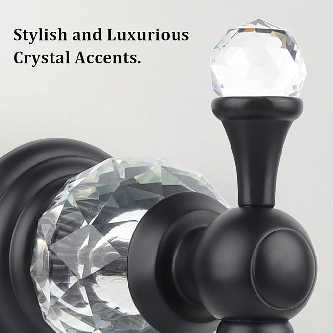 Luxury Crystal Black Robe Hook Bathroom Hangings Towel Rack Clothes Hook, Double Wall Mounted Towel Hook, Double Robe/Towel Hook