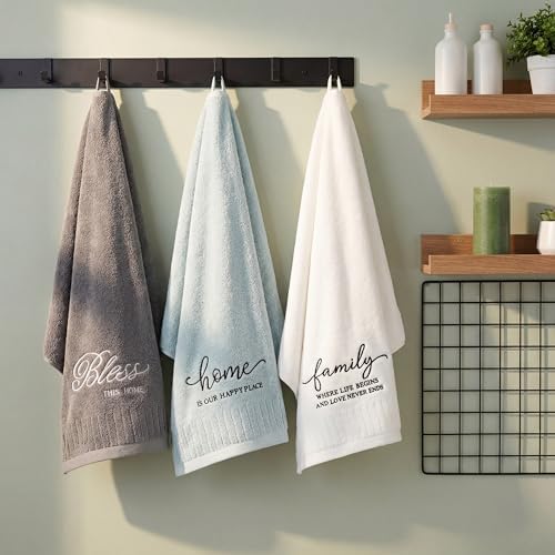 Tiamon 3 Pcs Bathroom Towel Decorative Set 100% Cotton Fluffy Bath Hand Towels for Guest Gifts Farmhouse Kitchen Hand Towels Home(Black, White, Gray,30 x 13 Inch,Home, Family, Love)