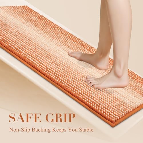 BSICPRO Fall Bathroom Rugs, 17x24 Chenille Bath Mats, Pumpkin Orange
