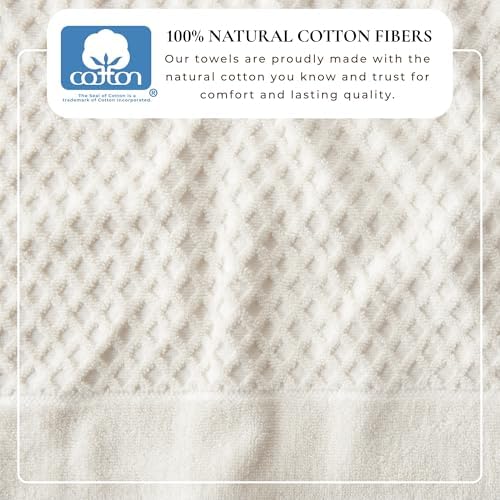 Great Bay Home Bath Towels - 100% Cotton 6 Piece Towel Set - Diamond Waffle Weave - Absorbent, Durable, Quick-Dry Towels for Bathroom (Ivory)