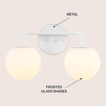JONATHAN Y 15" White Modern Globe Wall Sconce Vanity Light for Bathroom, White Frosted Glass Shade, Midcentury Parisian Bistro Wall Lamp, LED Bulb Included (JYL3535D)