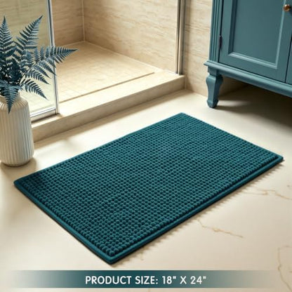 SUBRTEX Bathroom Rugs Chenille Bath Rug, Soft Short Plush Bath Mat, Water Absorbent Shower Mat, Quick Dry Machine Washable(Teal, 18" x 24")