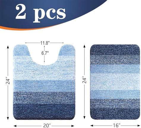 OLANLY Micorfiber Bathroom Rug Set 2 Piece, 24"x16"+U-Shaped 24"x20"