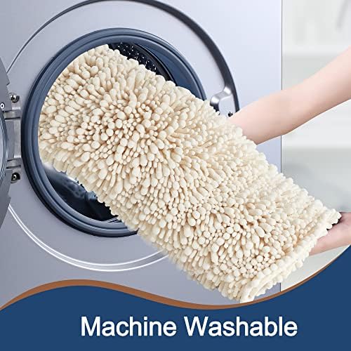 Luxury Chenille Cream Bathroom Rugs Sets 2 Piece, Thickened Hot Melt Rubber Bottom Bath Mats for Bathroom Non Slip,Bath Rugs Quick Dry Machine Washable for Shower Mat (47"x17"+17"x24")