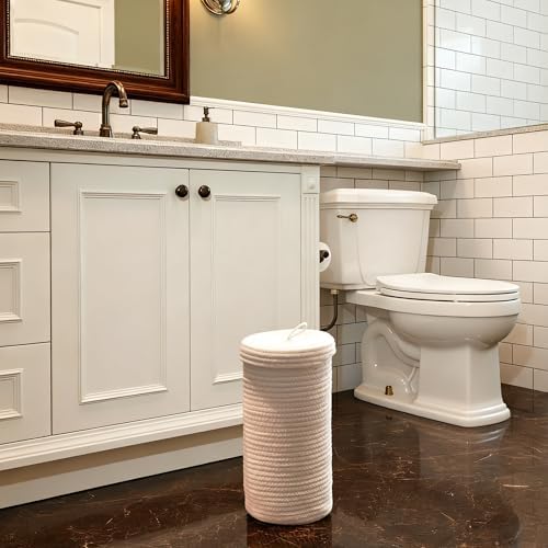 Toilet Paper Holder Handmade – Woven Cotton Toilet Paper Stand & Storage Basket with Lid, Freestanding Organizer for Bathroom, Fits 3 Mega Rolls Gradient Brown 14'' x 7''