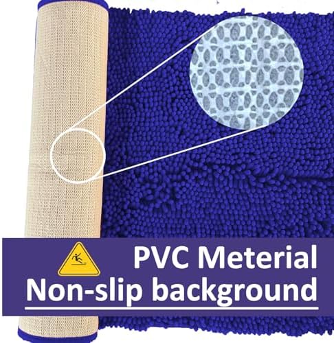 Chenille Bathroom Rug Set - 3-Piece Extra Soft & Absorbent Shag, Machine Washable Mats, Non-Slip PVC Underside, Plush Carpet Mats (Royal Blue)