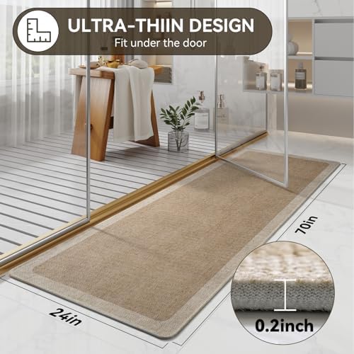 YDKGL Bathroom Runner Rug, Long Thin Bath Mat Fit Under Door, Brown 24x70