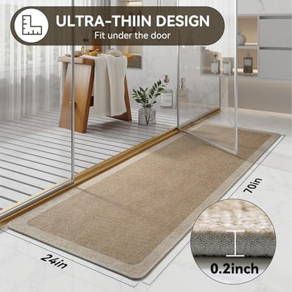 YDKGL Bathroom Runner Rug, Long Thin Bath Mat Fit Under Door, Brown 24x70