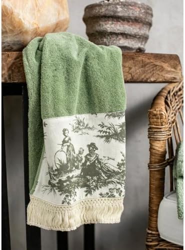 2 Pack Sage Green Hand Towels with Tassels for Bathroom Kitchen Decor, 13x32Inch 100% Cotton Ultra Soft Highly Absorbent,Farmhouse Vintage Towels for French Country Decor