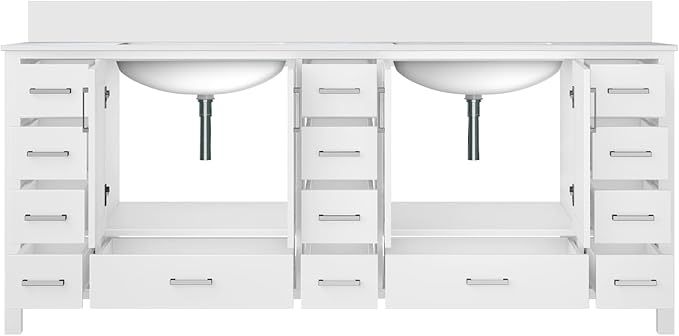 Jacques 84 in. W x 22 in. D White Double Bath Vanity and White Quartz Top