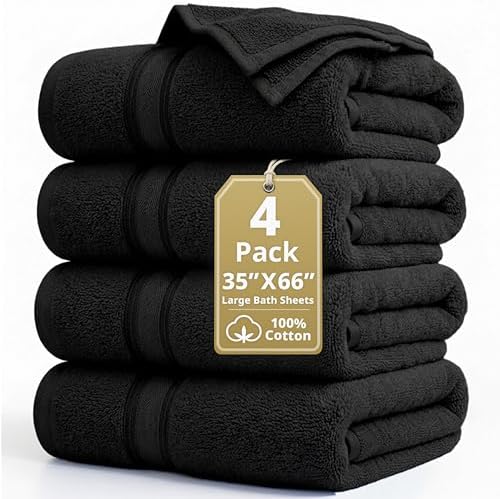 LANE LINEN Large Bath Sheet Set Oversized Soft Absorbent Quick Dry - Black