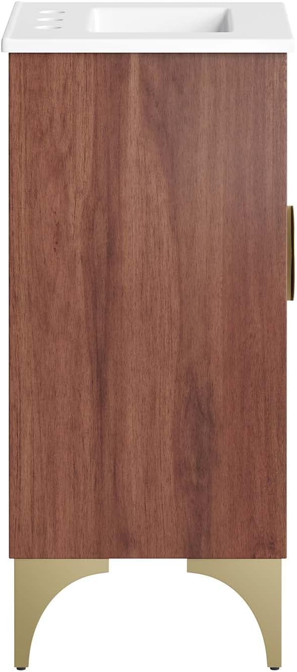 Modway Daylight Bathroom Vanity Cabinet with Ceramic Sink Basin, 18 Inch, White Walnut