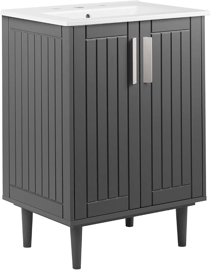 Modway Augusta 24" Bathroom Vanity Cabinet and Ceramic Vessel Sink Basin Combo in Gray White