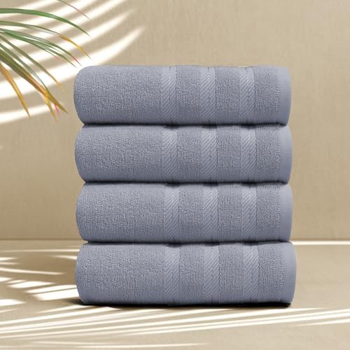 Hearth & Harbor Luxury Hand Towels - 100% Ring Spun Cotton Hand Towels for Bathroom, Shower, Spa, Soft & Absorbent Towels, 4 Piece Set, Stone Blue