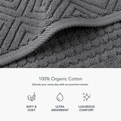 Texere 100% Organic Cotton Diamond Jacquard 700 GSM Luxury Bath Towel Sets - Ultra Soft and Absorbent Hotel and Spa Quality (Diamond, Charcoal, 2 Hand & 2 Face Towels)