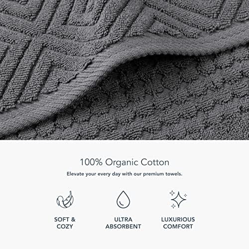 Texere 100% Organic Cotton Diamond Jacquard 700 GSM Luxury Bath Towel Sets - Ultra Soft and Absorbent Hotel Quality, 2 Large Bath Towels, 2 Hand Towels, 2 Washcloths (Diamond, Charcoal, 6 Piece)