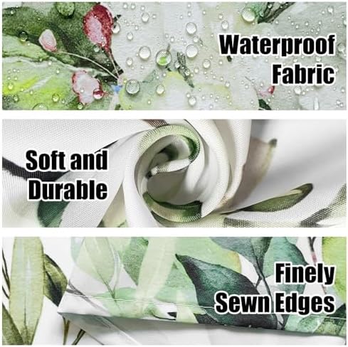 Eucalyptus Shower Curtain, Aesthetic Art Watercolor Plant Leaves with Floral Bathroom Decor, Waterproof Fabric Cloth Bath Curtain Set with Hooks (Green, 72" W x 72" L)
