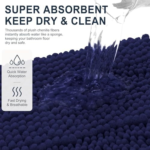 Smiry Thick Chenille Bathroom Rugs 30x20, Soft Bath Mat, Twilight Sapphire