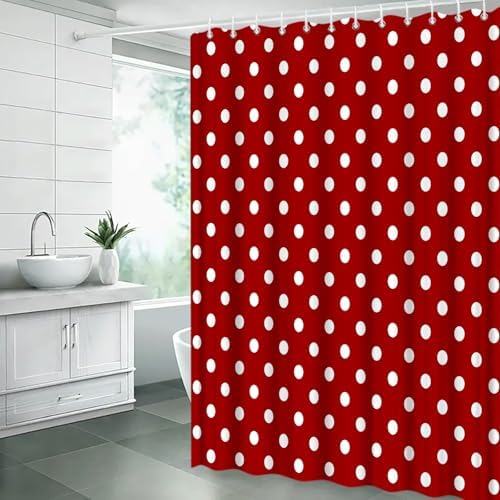 Polka Dot Shower Curtain Red White Retro Spot Vintage Fabric Decorative Bathroom Curtains with Hooks,70" Wx84 H
