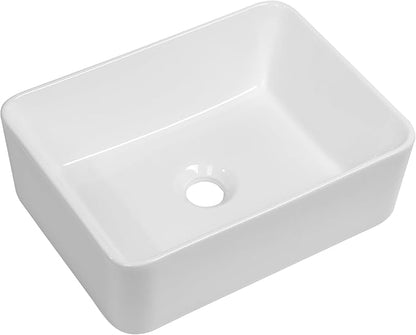 Logmey 16 Inch Drop in Bathroom Vessel Sink 16"x12" Rectangular White Porcelain Ceramic Sink Modern Above Counter Countertop Bathroom Vanity Sinks Art Basin