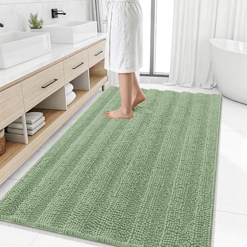 Smiry Thick Chenille Large Bathroom Runner Rugs 50x30, Bath Mat, Sage Green