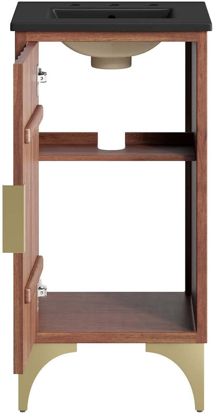 Modway Daylight Bathroom Vanity Cabinet with Ceramic Sink Basin, 18 Inch, Black Walnut