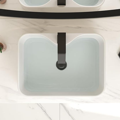 Bathroom Vessel Sink 19" x 15" Rectangle With Black Faucet And Black Drain Combo Bowl Sink Bathroom Countertop Rectangular White Farmhouse Lavatory Vanity Sink Basin