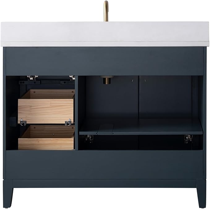 Vanity Art 42" Bathroom Vanity with Single Sink & Arabescato White Engineered Stone Top, Soft Closing Door, Solid Wood Frame, Golden Brushed Handles, Vintage Spruce Blue VA8142-VSB-GB