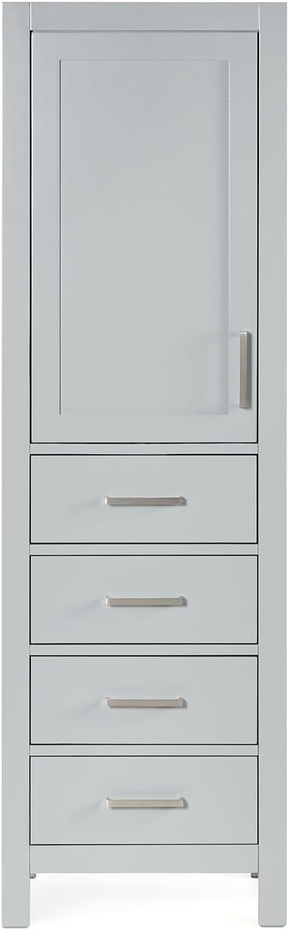 ARIEL Cambridge Bathroom Storage Cabinet - Solid Hevea Wood and Fully Assembled for Long-Lasting Durability and Sophisticated Finish, Freestanding Linen Bathroom Cabinet - 65”H x 20”W x 16”D, Grey