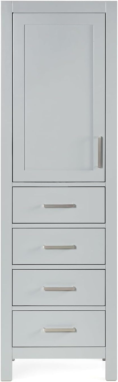 ARIEL Cambridge Bathroom Storage Cabinet - Solid Hevea Wood and Fully Assembled for Long-Lasting Durability and Sophisticated Finish, Freestanding Linen Bathroom Cabinet - 65”H x 20”W x 16”D, Grey