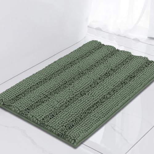 Turquoize Small Bathroom Rug 17x24, Absorbent Chenille Bath Rug, Green Bay