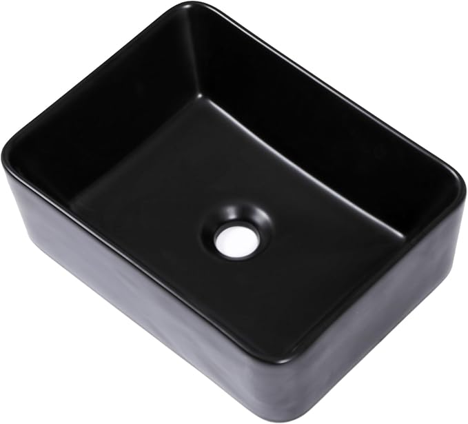 16x12 Black Ceramic Topmount Bathroom Vessel Sink | Black Drop in Top Mount Over Counter Rectangle Bathroom Sink