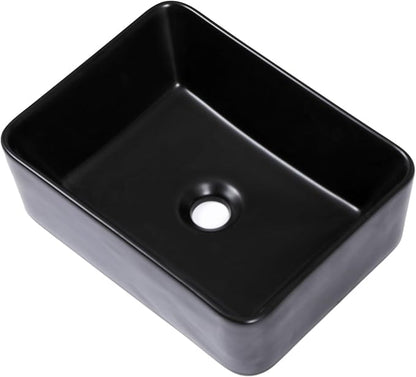16x12 Black Ceramic Topmount Bathroom Vessel Sink | Black Drop in Top Mount Over Counter Rectangle Bathroom Sink