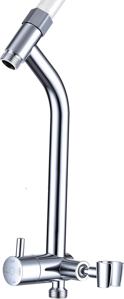 G-Promise All Metal Shower Diverter with Low Handheld Holder (Chrome) | 10 Inch Downward-Extend Bracket for All Heights, 4 Spray Modes with Pause, Anti-Leak, Easy Install, Universal Replacement