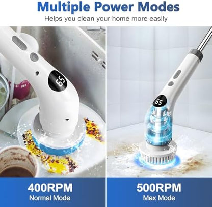Qimedo Upgrade Rechargeable Electric Scrubber for Cleaning, 45-inch Handheld Spin Scrubber with Extended Long Handle, Cordless Power Dish Scrubber with 6 Brushes for Bathtub Grout Tile Floor