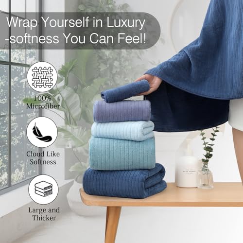 Hailea 18 Piece Family Bath Towel Set Include 6 Bath Towels,6 Hand Towels and 6 Washcloths Soft Bathroom Towel with Hanging Loops,Highly Absorbent Quick Dry Towels Set for Bathroom,Hotel and Spa-Navy
