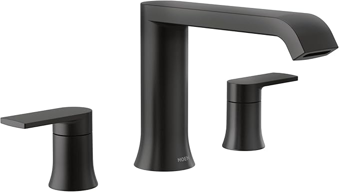 Moen Genta LX Two-Handle Deck Mounted Roman Tub Faucet, Widespread Modern Bathtub Set for Soaking Tub, Valve Required, Matte Black, T908BL