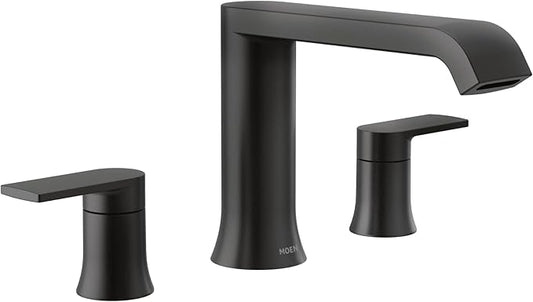 Moen Genta LX Two-Handle Deck Mounted Roman Tub Faucet, Widespread Modern Bathtub Set for Soaking Tub, Valve Required, Matte Black, T908BL
