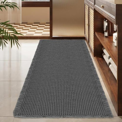 ZALL Dark Grey Waffle Bath Mat,Super Absorbent Non Slip Bathroom Rug, Gray 24x48inch, Machine Washable Ultra Soft Floor Mats