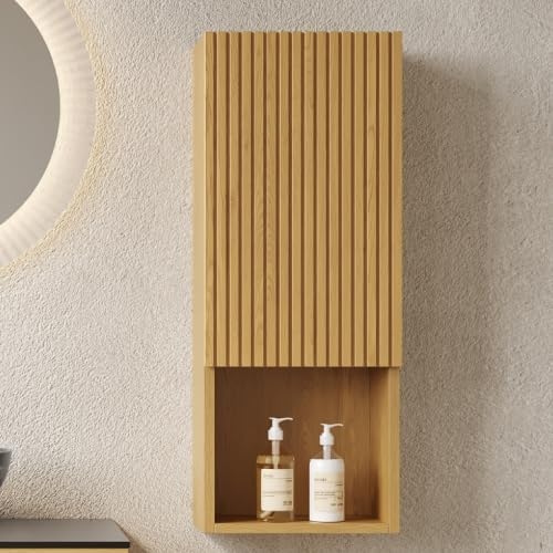 LKTART 35" Wall-Mounted Cabinet, Fluted Narrow Storage Cabinet with Door and Shelf, Side Cabinet for Small Spaces Bathroom Laundry
