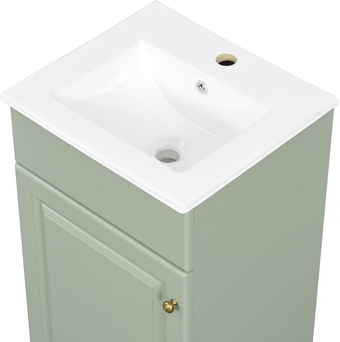 Christopher Knight Home Doreen 18" Bathroom Vanity with Ceramic Sink, Bathroom Vanity Cabinet with Adjustable Shelf, Wooden Bathroom Storage Cabinet, Pedestal Sink with Storage, Mint Green