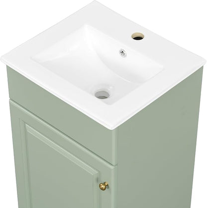 Christopher Knight Home Doreen 18" Bathroom Vanity with Ceramic Sink, Bathroom Vanity Cabinet with Adjustable Shelf, Wooden Bathroom Storage Cabinet, Pedestal Sink with Storage, Mint Green