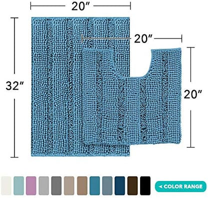 2 Piece Bathroom Rug Set with Toilet Mat, Soft Absorbent Chenille, Non-Slip