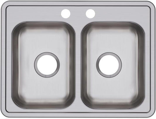 Elkay Dayton Stainless Steel 25" x 19" x 6-5/16", 2-Hole Equal Double Bowl Drop-in Sink