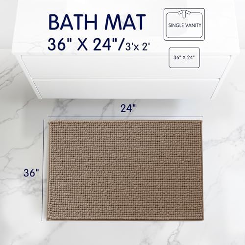 SUBRTEX Bathroom Rugs, 24" x 36" Chenille Bath Rug Soft Short Plush Bath Mat Soft Shower Mat Water Absorbent Shower Mat Quick Dry Machine Washable, Taupe Brown