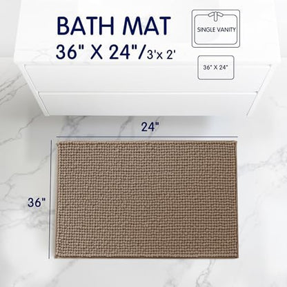 SUBRTEX Bathroom Rugs, 24" x 36" Chenille Bath Rug Soft Short Plush Bath Mat Soft Shower Mat Water Absorbent Shower Mat Quick Dry Machine Washable, Taupe Brown
