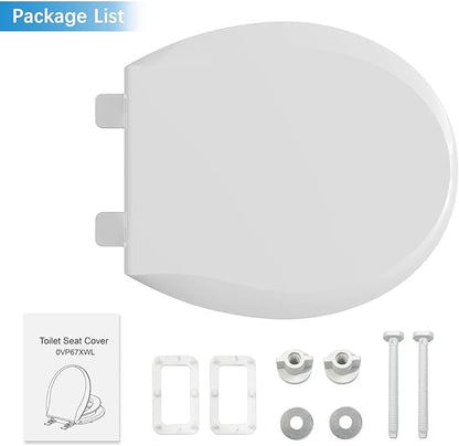 19" Round Toilet Seat 2-Piece Set for Adult and Child, Built-In Potty Training with Soft Quiet Close and Non-Slip Design, Magnetic Seat and Cover, White, Easy to Install