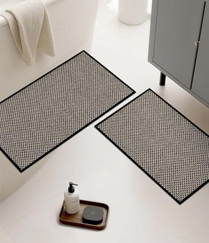 YIHOUSE Black Bathroom Rugs Sets 2 Pieces,Thin Bath Mat Quick Dry