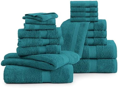 LANE LINEN Bath Towel Set 100% Cotton 18 Piece Soft Absorbent - Sea Port