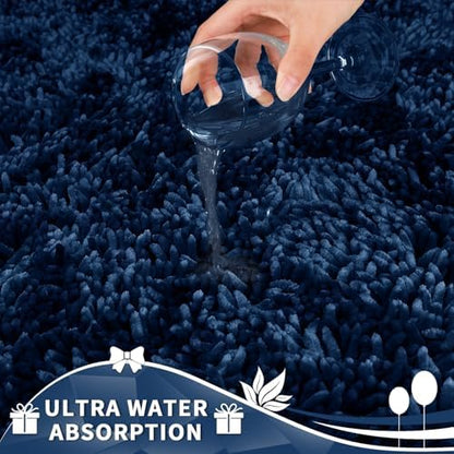 Yimobra Toilet Rugs U Shaped Washable, Extra Thick Soft Absorbent Chenille Contour Bathroom Rugs for Toilet 24x20 Inch, Quick Dry Non Slip Toilet Mat for Bath Floor, Blue